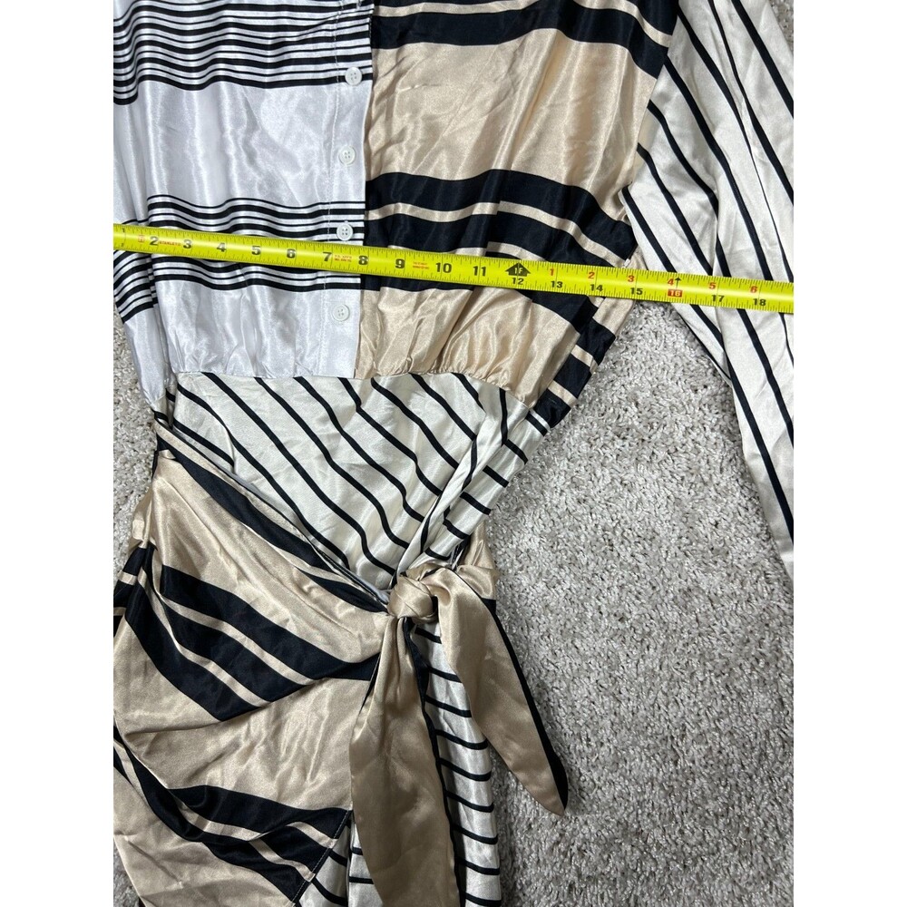 Azura Satin Stripe Wrap Shirt Dress S Tie Front Y2K Mini Statement - Picture 2 of 10